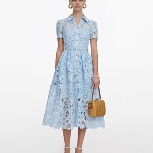 Self-Portrait Blue Lace Collared Midi Dress